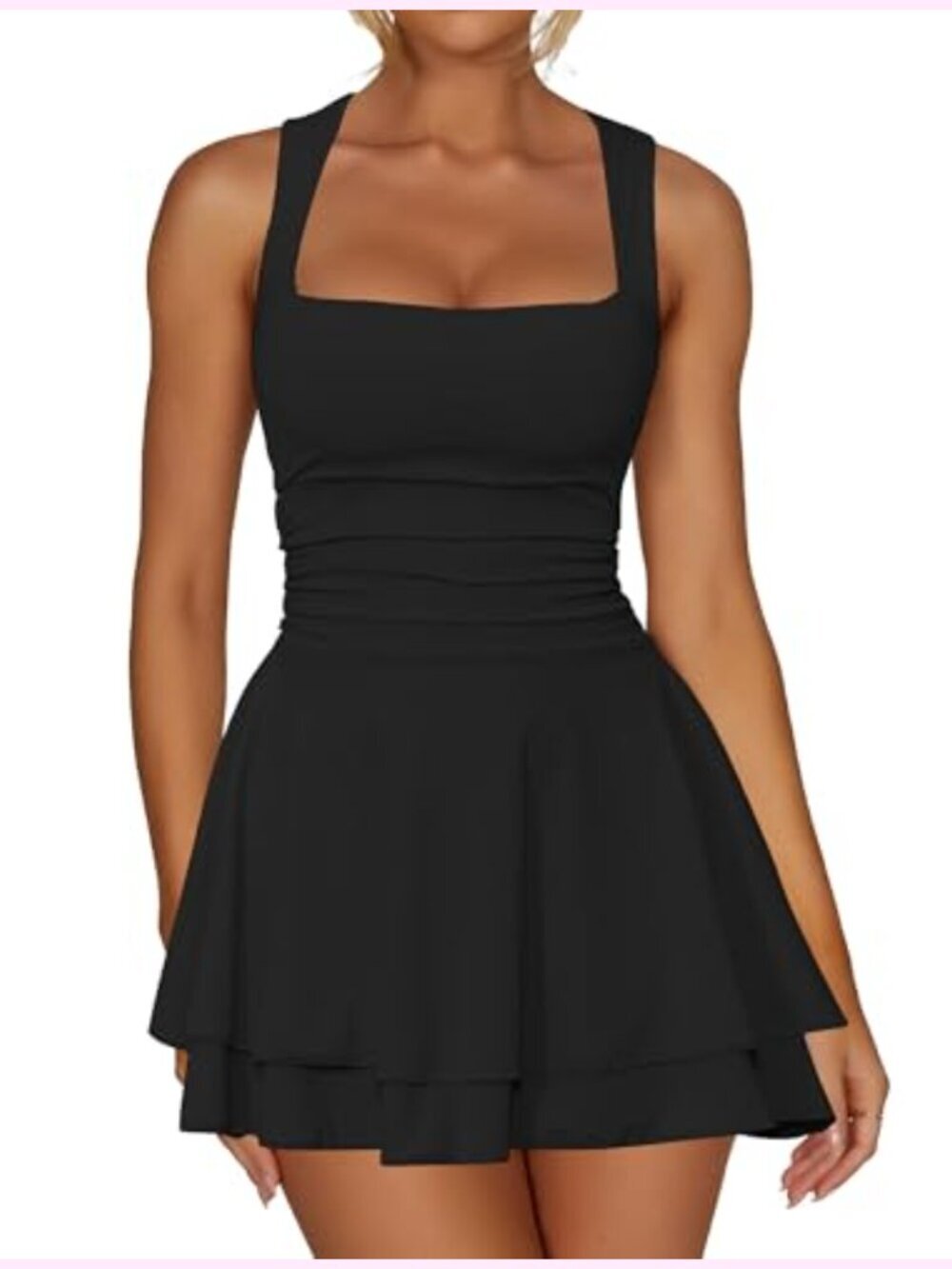 Ruffle Hem Ruched Waist Mini Dress - Sleeveless Bodycon Party Dress